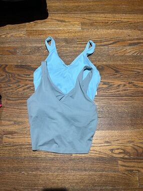 2-Pack V-Neck Ribbed Tank Tops inBlue and Slate Blue Flex V neck